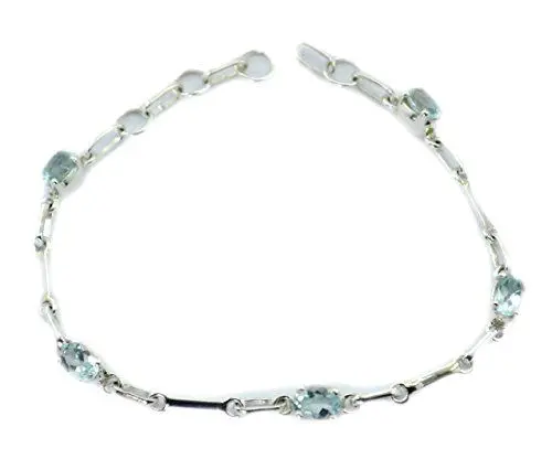 Produktbild: Gemsonclick Natürlich Blaue Topas 925 Sterling Silber Armbänder für Frauen Dezember Birthstone L 6,5-8 Zoll