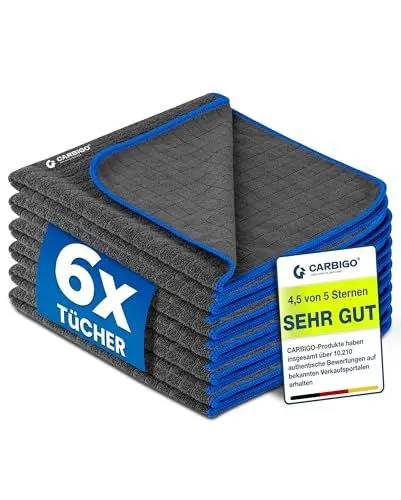Produktbild: Carbigo® Profi Mikrofasertücher mit 380 GSM – Extrem saugstark & lackschonend dank weicher Mikrofaser – Fusselfreie Poliertücher zur Reinigung von Auto und Motorrad – Auto 40x40cm (6)