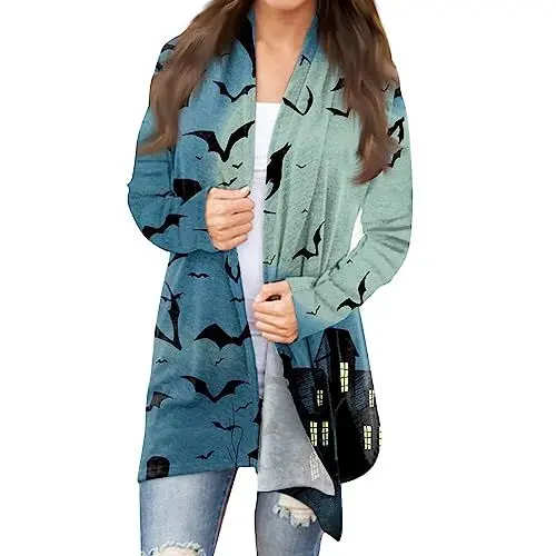Produktbild: Cardigan Woman Cartoon Langärmliges Cardigan Anliegend Coole Herbste Polyester Sexy Longtops Frauen Rundhals Oversized Hausanzug Hellblau