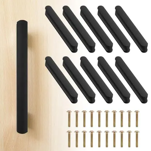 Produktbild: CAREDGO 10 Stück Möbelgriffe 110mm Schrankgriffe Schwarz Türgriffe Schubladengriffe Küchenschrank Griffe Aluminium 96mm lochabstand Griffe mit Schrauben für Küchen Schrank Schubladen Möbel Tür