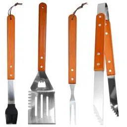 Produktbild: CAREDGO 4-teilig Grillbesteck Set Barbecue Tool aus Holz und Edelstahl Grillzange Grillgabel Grillbürste Grillwender Grill Bestecksets Grillwerkzeug BBQ Grillzubehör für Camping und Grillen im Freien