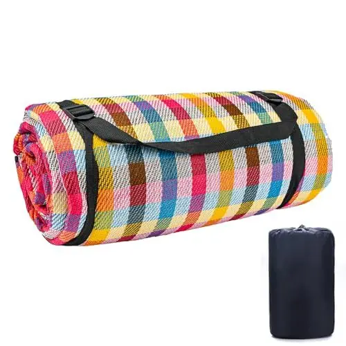 Produktbild: CAREDGO Picknickdecke 200*200cm Campingdecke Faltbar Stranddecke Tragbare Strandmatte Picnic Blanket Campingdecke Outdoor Wasserdicht mit Tragegriff und Schultergurt für Outdoor Camping Picknick Beach