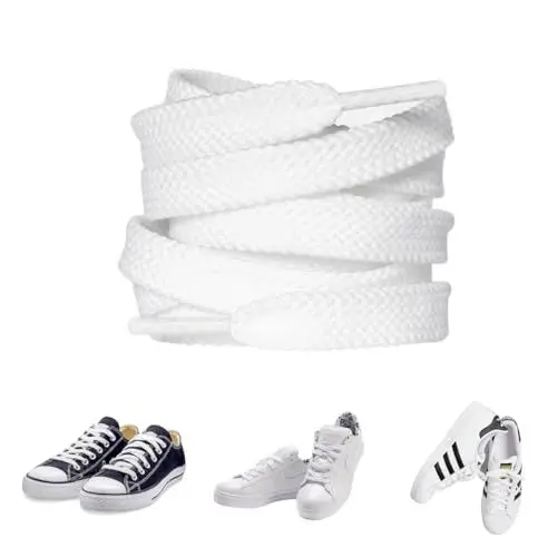Produktbild: Carehabi 2 Paar Weiße Schnürsenkel Flach 8mm Breite Reißfeste Schuhbänder Aus Polyester Längen 140 cm Für Sneaker Sportschuhe Wanderschuhe Laufschuhe Turnschuhe