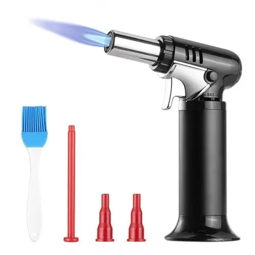 Produktbild: Carehabi Flambierbrenner, Einstellbare Flamme Bunsenbrenner mit Sicherheitssperre, Nachfüllbar Creme Brulee Brenner zum Kochen, Backen, Grillen, Camping (Butangas nicht im Lieferumfang Enthalten)