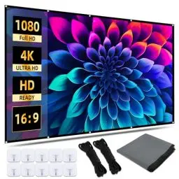 Produktbild: Carehabi Leinwand Beamer, 120 Zoll Beamer Leinwand, 16: 9 HD Projektor Leinwand 265x149cm Anti-Falten,Hohe Lichtbeständigkeit, Tragbare Projektionswand für Zuhause, Schule, Treffen