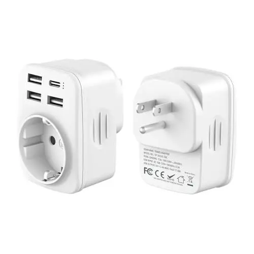 Produktbild: Carehabi Reiseadapter USA Adapter Amerika Deutschland Stecker mit 3 USB C + 1 USB-C, Steckdosenadapter Reisestecker Stromadapter für Kanada Thailand Mexiko Wandladegerät Ladestation