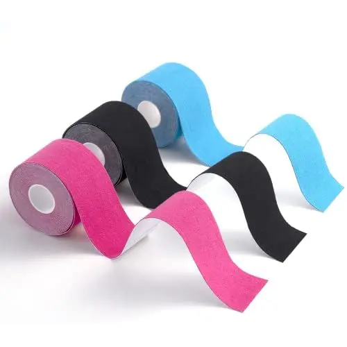 Produktbild: Carehabi Kinesiotape, Sporttape für die Muskeln, 5 m x 5 cm, 3 Rollen Kinesiotapes Wasserfest & Elastisch für Sport (Blau+schwarz+pink)