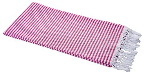 Produktbild: Carenesse Hamamtuch Streifen 90 x 180 cm pink 100% Baumwolle I Sehr leichtes Hamam Handtuch extrem kleines Packmaß I Extra dünnes Pestemal/Fouta saugfähig & schnelltrocknend I Sommerplaid