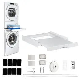Produktbild: CARE+PROTECT Universaler Zwischenbaurahmen mit ausziehbarem Boden für Waschmaschinen und Trockner, passend für Geräte mit Tiefe 47-62 cm, platzsparend, weiß, eckige Front