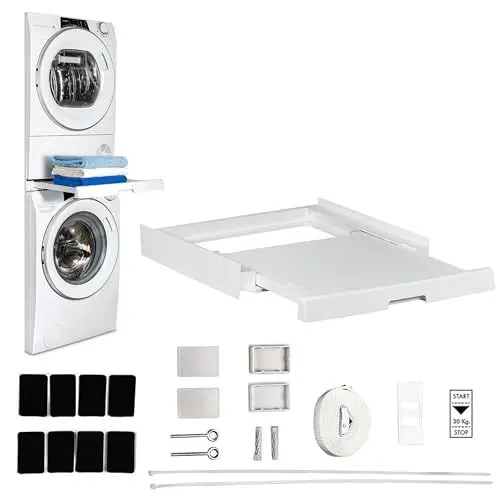 Produktbild: CARE+PROTECT Universaler Zwischenbaurahmen mit ausziehbarem Boden für Waschmaschinen und Trockner, passend für Geräte mit Tiefe 47-62 cm, platzsparend, weiß, eckige Front