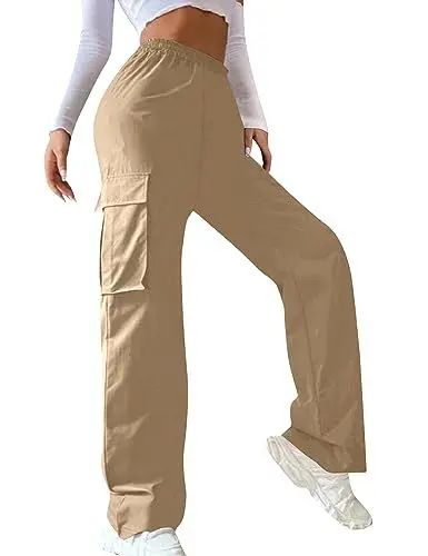 Produktbild: Cargohose Damen Baggy y2k High Waist Cargo Hose 90er Streetwear Freizeithose mit Tasche Breites Bein Boyfriend Pants E-Girl Boyfriend Pants Stilvoll Jeanshose Elastische Hose