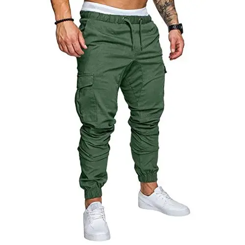 Produktbild: Cargohose Herren Arbeitshose Leinenhose Herren Unterhosen Herren Baumwolle Security Hose Herren Hose mit Gummizug Herren Leinenhosen Männer Sommer Bequeme Hose Herren Stretch Grün XL