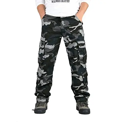 Produktbild: Cargohose Herren Baggy Camouflage Druck - Arbeitshosen Männer Stretch Cargo Hose Stoffhose Kordelzug Taille Lang Arbeitshose Männer Stretch Cargohose Herren Schwarz Militär Weisse Chino Hose