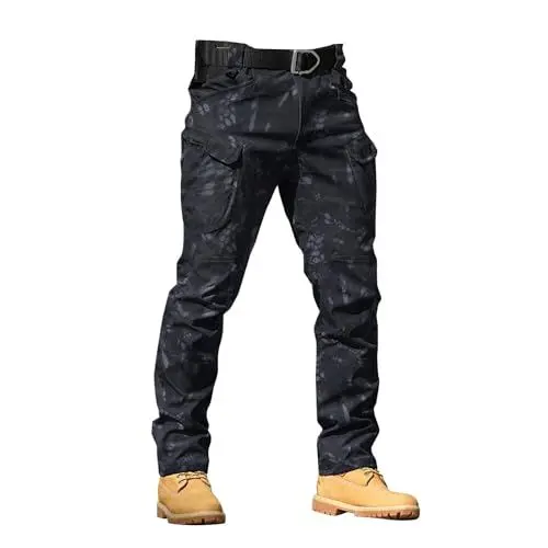 Produktbild: Cargohose Herren Baggy Camouflage Druck - Arbeitshosen Männer Stretch Cargo Hose Stoffhose Kordelzug Taille Lang Graue Jogginghose Herren Baggy Cargohose Herren XXL Stretch Tuchhose Herren