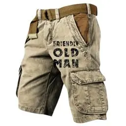 Produktbild: Cargohose Herren Kurz Hose Knielang Cargo Shorts Arbeitsshort mit Taschen Sommer Casual Arbeitshosen Männer Freizeit Shorts Baggy Radlerhose Sporthosen Outdoor Jagdhose Wanderhose(#E Khaki,XXL)
