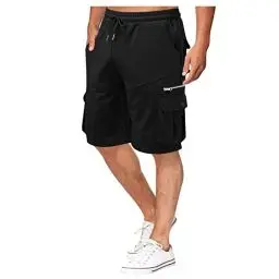 Produktbild: Cargohose Herren Kurz Hosen Knielang Cargo Shorts Stretch Arbeitsshorts mit Mehreren Reißverschluss Taschen Sommer Freizeit Shorts Baggy Radlerhose Outdoor Jogginghose Wanderhose(#B Schwarz,4XL)