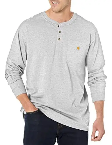 Produktbild: Carhartt Herren Loose Fit, schweres, langärmliges Pocket Henley-T-Shirt, Grau meliert, S