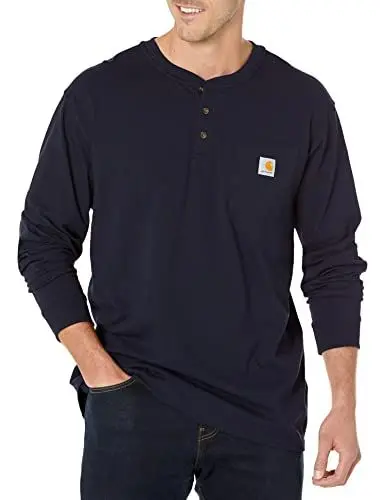 Produktbild: Carhartt Herren Loose Fit, schweres, langärmliges Pocket Henley-T-Shirt, Marineblau, XXL