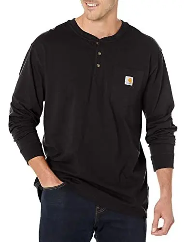 Produktbild: Carhartt Herren Loose Fit, schweres, langärmliges Pocket Henley-T-Shirt, Schwarz, XXL