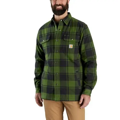 Produktbild: Carhartt Herren Relaxed Fit Flannel Sherpa-Lined Shirt Jac Hemd mit Button-Down-Kragen, Chive, Mittel