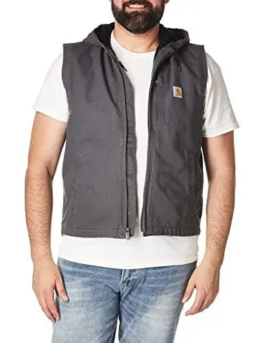 Produktbild: Carhartt Men's Relaxed Fit Washed Duck Fleece-Lined Hooded Vest, GRAVEL, XL