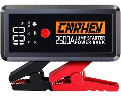 Produktbild: CARHEV Starthilfe Powerbank, 2500A Spitzenstrom 21800mAh Auto Starthilfe Powerbank(bis zu 8,0L Benzin und 8,0L Dieselmotor), 12V Starter Powerbank Starthilfegerät mit LED Taschenlampe und USB QC 3.0