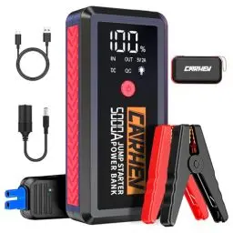 Produktbild: CARHEV Starthilfe Powerbank, 5000A Booster Auto Starthilfe, 12V Starter Powerbank(Bis zu 8.0L Benzin/8.0L Diesel) Auto Batterie Booster Starter mit Schnelllade USB Ausgänge und LED Taschenlampe
