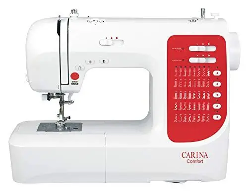 Produktbild: CARINA Nähmaschine Comfort I 40 Stichprogramme I Einfädelhilfe I Auto-Fadenspannung & Fadenabschneider I Einstellbare Stichlänge & Stichbreite I LED-Nählicht I mit Vernähtaste & Nadelstopp (weiß-rot)