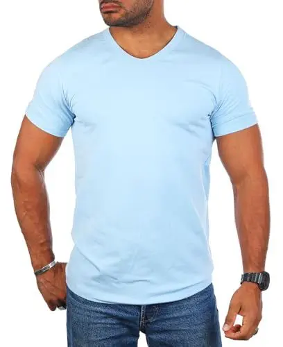 Produktbild: Carisma Herren Basic Uni T-Shirt einfarbiges Kurzarm Shirt tiefer V-Ausschnitt dehnbar Stretch 4066-4644, Grösse:XXL, Farbe:Hellblau (Regular Look)