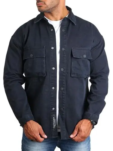 Produktbild: Carisma Herren Hemd Jacke robuste jeansähnliche Qualität Regular fit Uni Retro Safari Look 8549, Grösse:L, Farbe:Schwarz