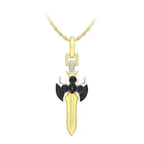 Produktbild: Carissima Gold Damen-Kette mit Anhänger 9ct 0.024ct Black and White Diamond and Sapphire Dagger Pendant on Chain 375 Gelbgold Diamant (0.024 ct) mehrfarbig Rundschliff Saphir 46 cm - 1.44.2514