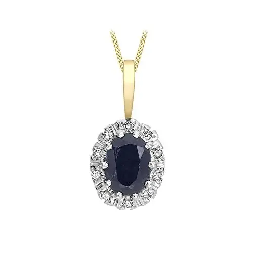 Produktbild: Carissima Gold Damen 9 Karat (375) Gelbgold Saphir und Diamant Cluster-Anhänger an Panzerkette 46 cm/18