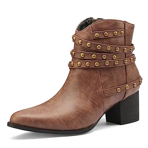 Produktbild: Carkuolary Women's Mode Studded Pearl Motorcycle Stiefeletteies with Side Reißverschlussper Harness Stiefel for Mädchen Damen Damen Dark Braun Große 38