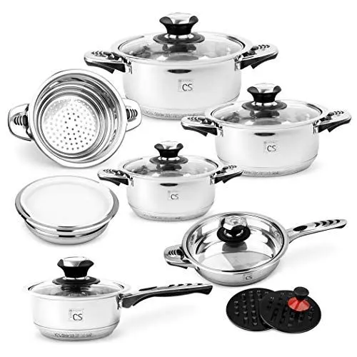 Produktbild: CARL SCHMIDT SOHN Schmidt Sohn Kochtopf Set Aurich 16-teilig mit Deckel Edelstahl, 065843, Silber, 24cm