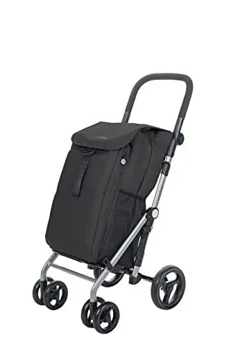 Produktbild: Carlett - Einkaufswagen, Faltbarer Supermarkt-Trolley, mit 4 regenfesten Rädern und einem großen Fassungsvermögen von 25kg, Haupttasche 53L, Thermotasche 9L und Hecktasche - Farbe Schwarz