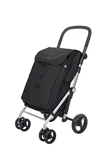 Produktbild: Carlett - Einkaufswagen, Faltbarer Supermarkt-Trolley, mit 4 regenfesten Rädern und einem großen Fassungsvermögen von 32kg, Haupttasche 64L, Thermotasche 10,5L und Hecktasche - Farbe Schwarz