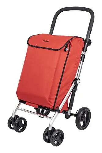 Produktbild: Carlett - Einkaufstrolley, Faltbarer Supermarkt-Trolley, mit 4 Rädern und Einer großen Kapazität von 32kg, 58L Haupttasche, 12L Thermotasche und wasserfestem Stoff - Schwarz - Farbe Rot