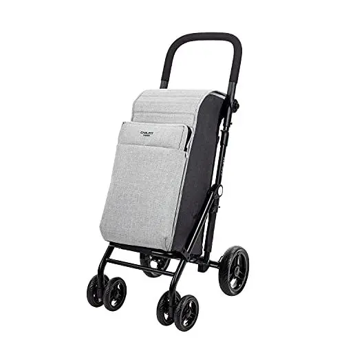 Produktbild: Carlett - Einkaufstrolley, Faltbarer Supermarkt-Trolley, mit 4 regenfesten Rädern und Einer großen Kapazität von 25kg, Haupttasche 36L, Thermic 7,5L und Hecktasche - Ice Grau Farbe