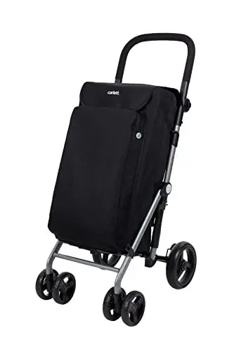 Produktbild: Carlett - Einkaufswagen, Faltbarer Supermarkt-Trolley, mit 4 regenfesten Rädern und einem großen Fassungsvermögen von 25kg, Haupttasche 48L, Thermotasche 10L und Hecktasche - Farbe Schwarz
