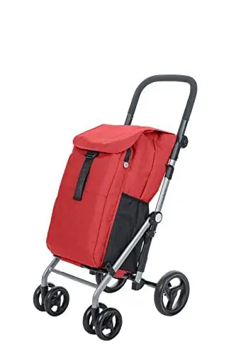 Produktbild: Carlett - Einkaufswagen, Faltbarer Supermarkt-Trolley, mit 4 regenfesten Rädern und einem großen Fassungsvermögen von 25kg, Haupttasche 53L, Thermotasche 9L und Hecktasche - Farbe Rot