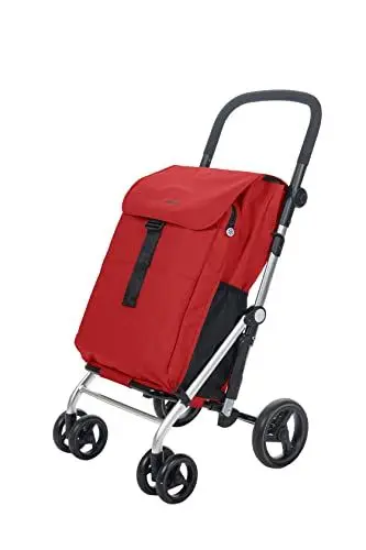 Produktbild: Carlett - Einkaufswagen, Faltbarer Supermarkt-Trolley, mit 4 regenfesten Rädern und einem großen Fassungsvermögen von 32kg, Haupttasche 64L, Thermotasche 10,5L und Hecktasche - Farbe Rot