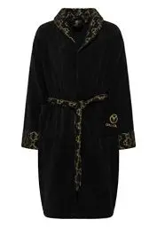 Produktbild: Carlo Colucci Premium-Bademantel Raffaele für Herren aus weicher nachhaltiger Baumwolle mit aufwendigen Details, Farbe:Schwarz und Gold, Größe:L