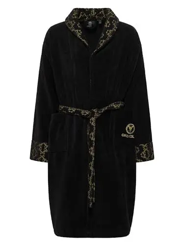Produktbild: Carlo Colucci Premium-Bademantel Raffaele für Herren aus weicher nachhaltiger Baumwolle mit aufwendigen Details, Farbe:Schwarz und Gold, Größe:XL