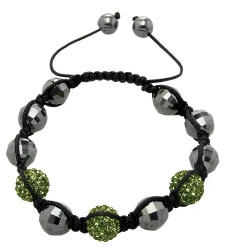 Produktbild: Carlo Monti Damen-Armband Shamballa dunkelgrün Länge variierbar, Verschiedene Steine auf schwarzem Textilband JCM1150-592