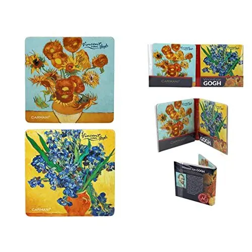 Produktbild: CARMANI - Quadratisches Kork-Pad-Set mit 2 Stück Kork-Untersetzern verziert mit verschiedenen Gemälden von Vincent van Gogh