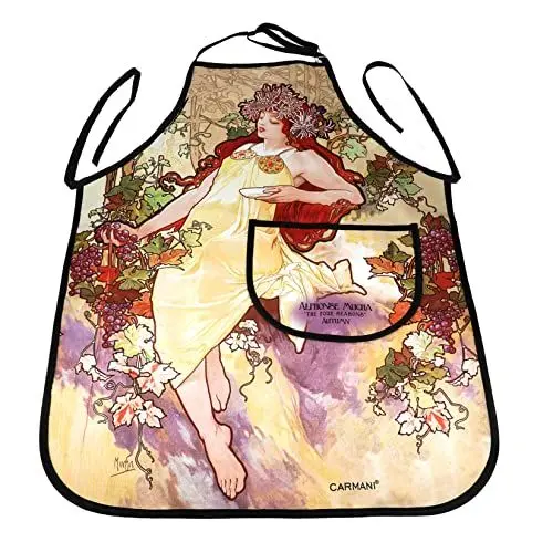 Produktbild: Carmani - Schürze Kochschürze für Küche, Backen und Gastronomie, bedruckt mit Alphonse Mucha, Vier Jahreszeiten – Herbst, mehrfarbig, 77x59cm