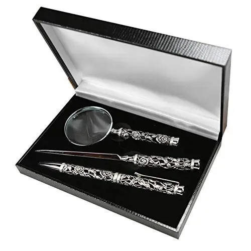 Produktbild: CARMANI - Set Schreibtisch-Zubehör mit 3D-Metall-Rosen-Muster