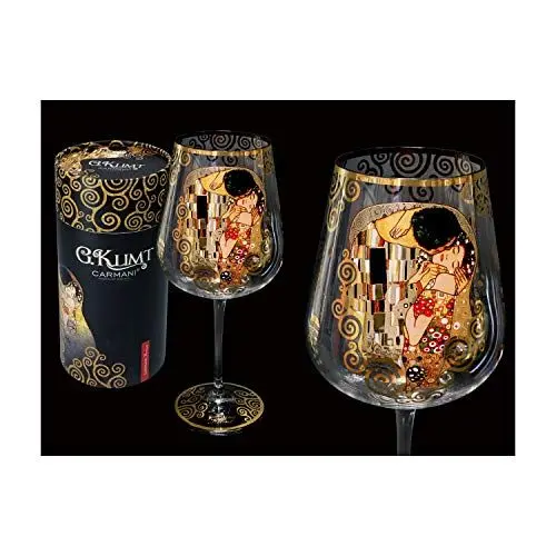 Produktbild: Carmani - Ausgefallenes Weinglas verziert mit Gustav Klimt 'Der Kuss' Gemälde, 800 ml