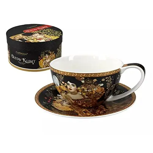 Produktbild: Carmani - Porzellan-Tee-, Kaffee-, Cappucino-Tasse und Untertassen-Set mit Gustav Klimt, Adele Bloch Bauer I. 360 ml