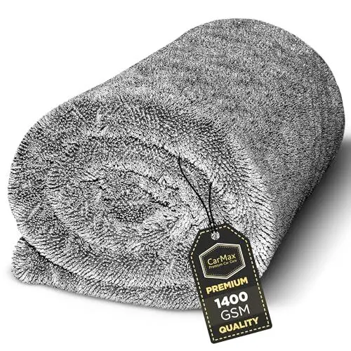 Produktbild: CarMax – Riesiges Auto-Trockentuch mit gedrehten Schlaufen – doppelseitiges XXL – 90 cm x 60 cm 1400 GSM Twisted Loop für schnelles streifenfreies Trocknen und Detaillieren··